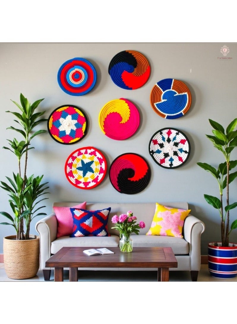 Colorful Handwoven African Wall Baskets – Modern Boho Woven Basket Wall Art Decor – Vibrant Geometric Patterned Rwanda Style Decorative Plates for Living Room, Bedroom & Gallery Walls - Image 2